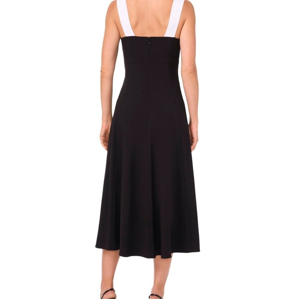 MSK Petites Black White Colorblock Crepe Midi Dress PL NWT Sleeveless Pockets - Picture 9 of 9